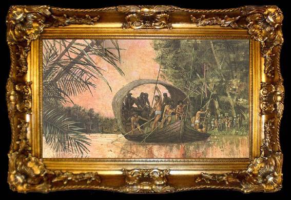 framed  unknow artist In order to kunna attend to underline prompt pa its expedition tvars over Sydamerika barley Gonzalo and his husband a river in Amazon jungle, ta009-2